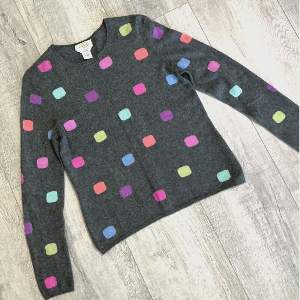 Talbots Women’s M 100% Cashmere Sweater Gray Multicolor Polka Dot Crewneck